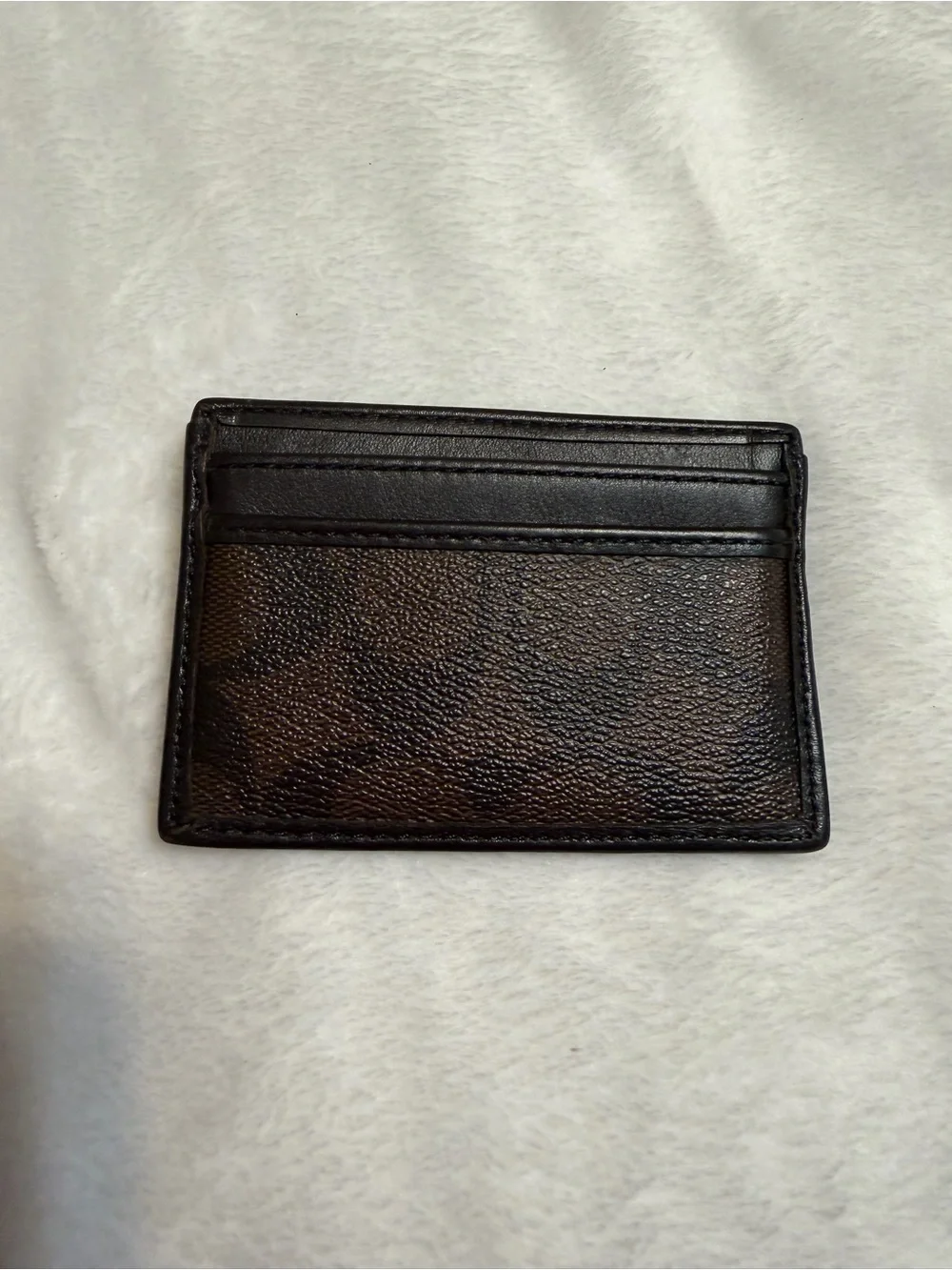 COACH Brown Signature Canvas & Black Leather Card Holder